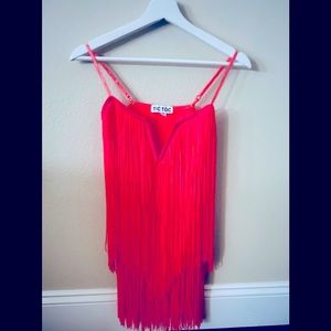 Hot pink fringe body suit